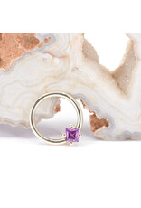 BVLA 16g 3/8" Fixed Prong Ring with 3mm Princess Cut Grade AA Rhodolite Garnet in 14k Yellow Gold
