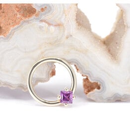 BVLA Princess Cut Rhodolite in Yellow Gold 16g 3/8" Fixed Prong Ring