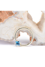 BVLA 16g 7/16" Fixed Prong Ring with 3mm Princess Cut London Blue Topaz in 14k Yellow Gold