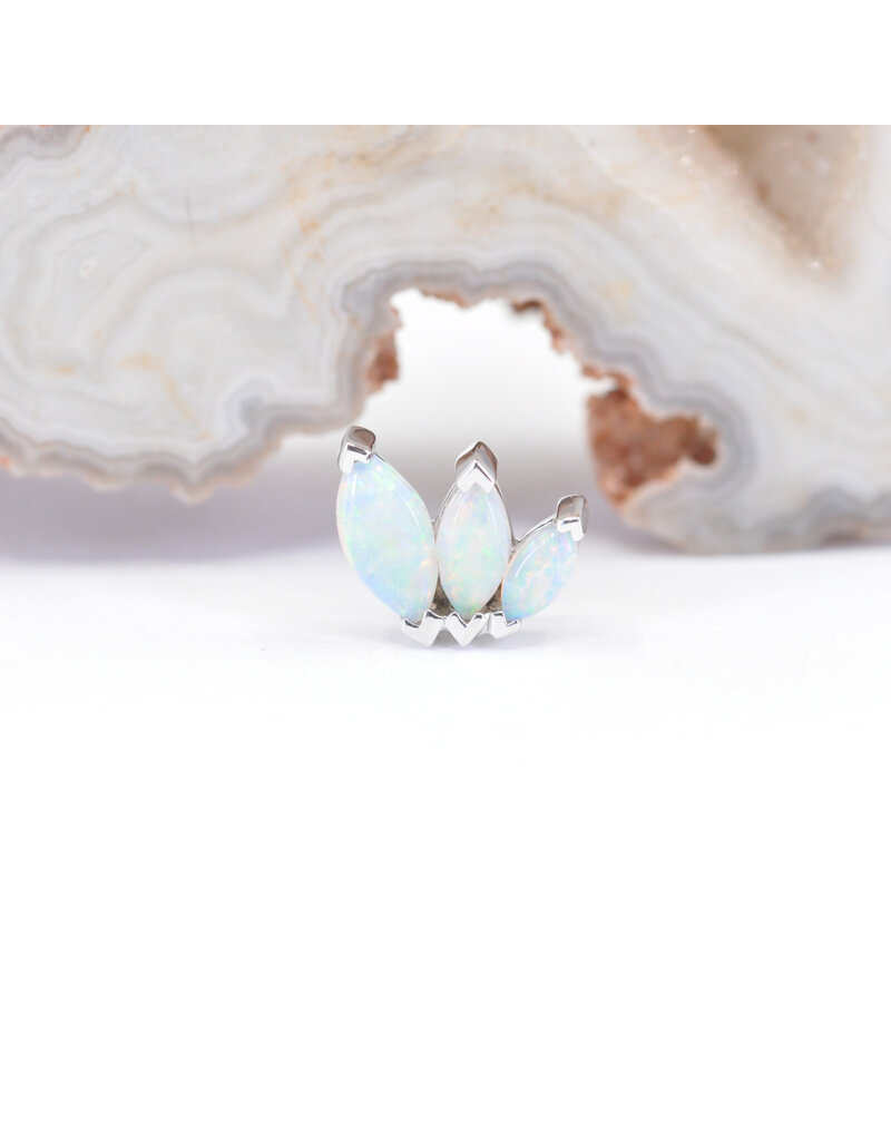 BVLA Left Facing French Kiss with Grade AAA Genuine Opals in 14k White Gold 16g Threaded End by BVLA!