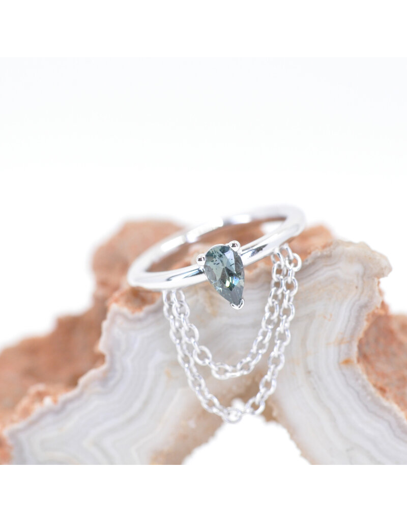 BVLA 16g 3/8" Call me! with Grey Sapphire in 14k White Gold Seam Ring by BVLA