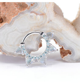BVLA Alpha Labradorite & Cyan CZ White Gold 16g 5/16" Clicker Ring