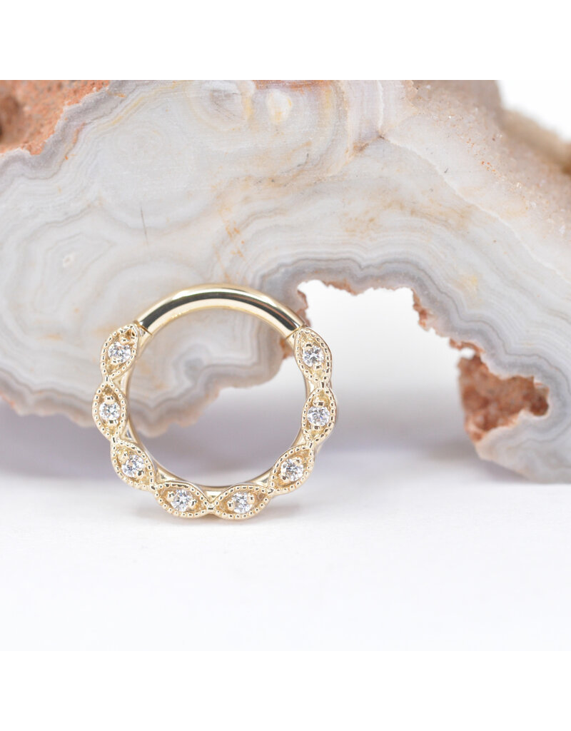 BVLA 16g 5/16" Violet Clicker Ring with Genuine VS Diamonds in 14k Yellow Gold by BVLA!