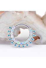 BVLA 16g 11/32" Gem Kolo Clicker Ring with Genuine White Opal & Paraiba Topaz in 14k White Gold by BVLA!