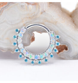 BVLA Gem Kolo White Opal & Paraiba Topaz White Gold 16g 11/32" Clicker Ring