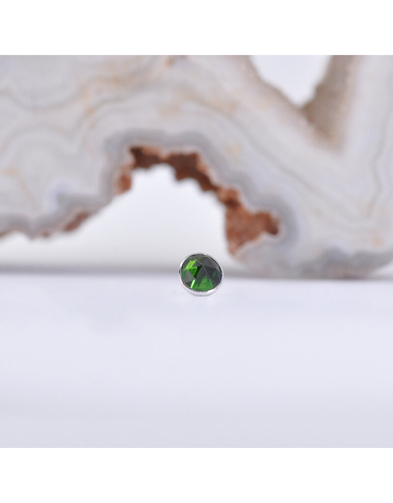 BVLA 3mm Cup with Rose Cut Green Tourmaline in 14k White Gold 16g Threaded End