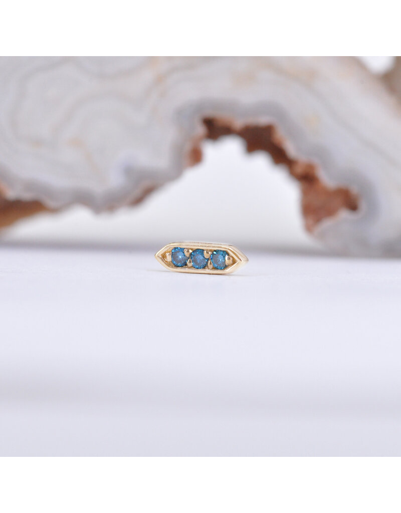 BVLA Sillan with Ocean Blue Diamonds in 14k Yellow Gold 16g Threaded End