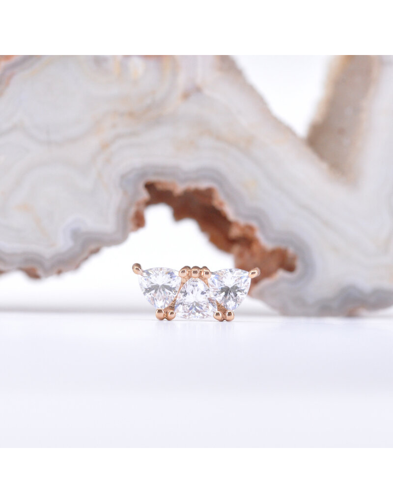 BVLA Irisa 3 with CZ in 14k Rose Gold 16g Threaded End by BVLA!