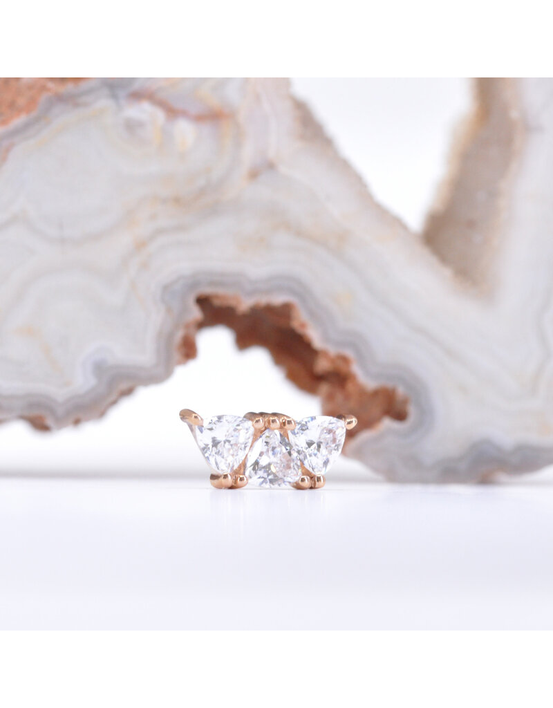 BVLA Irisa 3 with CZ in 14k Rose Gold 16g Threaded End by BVLA!
