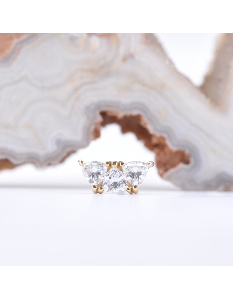 BVLA Irisa 3 with CZ in 14k Yellow Gold 16g Threaded End by BVLA!