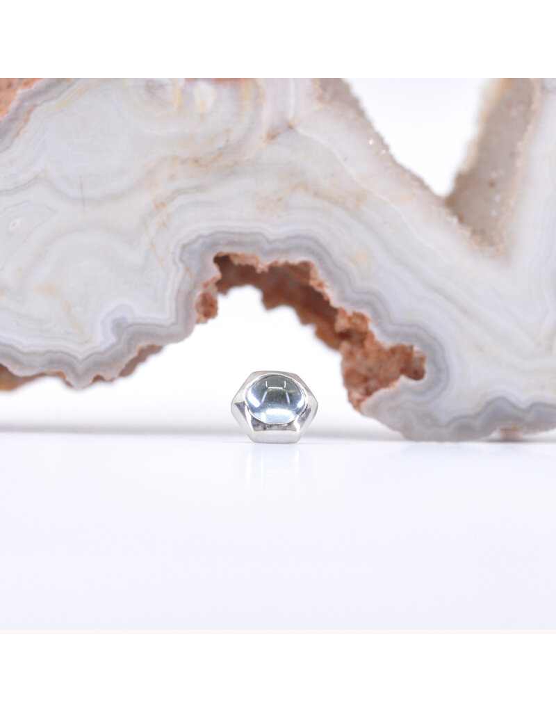 BVLA 4mm Honeycomb with 3mm Aquamarine Cabochon in 14k White Gold 16g Threaded End