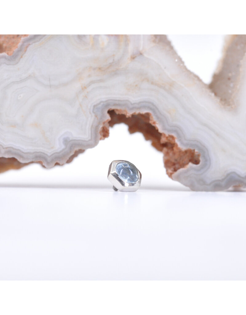 BVLA 4mm Honeycomb with 3mm Aquamarine Cabochon in 14k White Gold 16g Threaded End