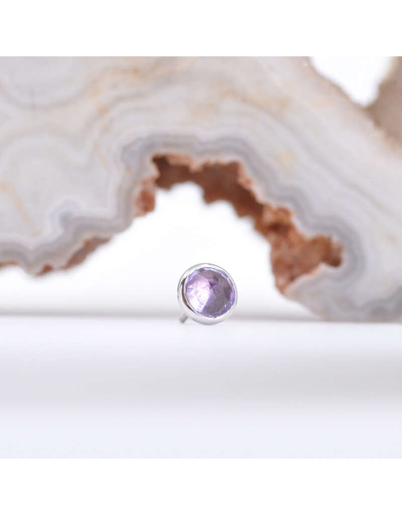 BVLA 3mm Cup with Reverse Set Amethyst in 14k White Gold Threadless Ends