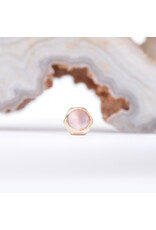 BVLA 4mm Honeycomb with 3mm Sandblasted, Rose Cut Rose Quartz in 14k Rose Gold Threadless Ends