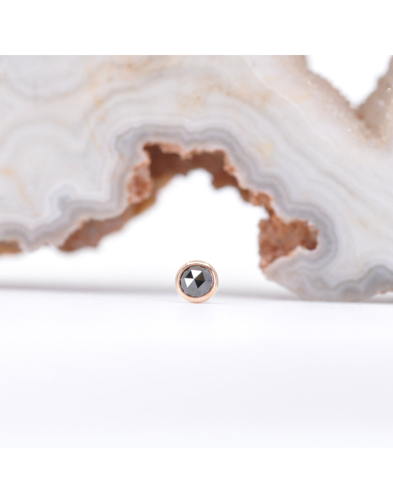 BVLA 2mm Cup with Rose Cut Genuine Black Diamond in 14k Rose Gold Threadless Ends