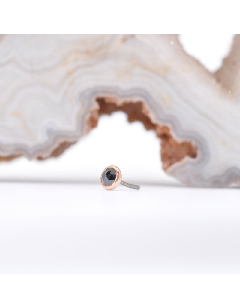 BVLA 2mm Cup with Rose Cut Genuine Black Diamond in 14k Rose Gold Threadless Ends