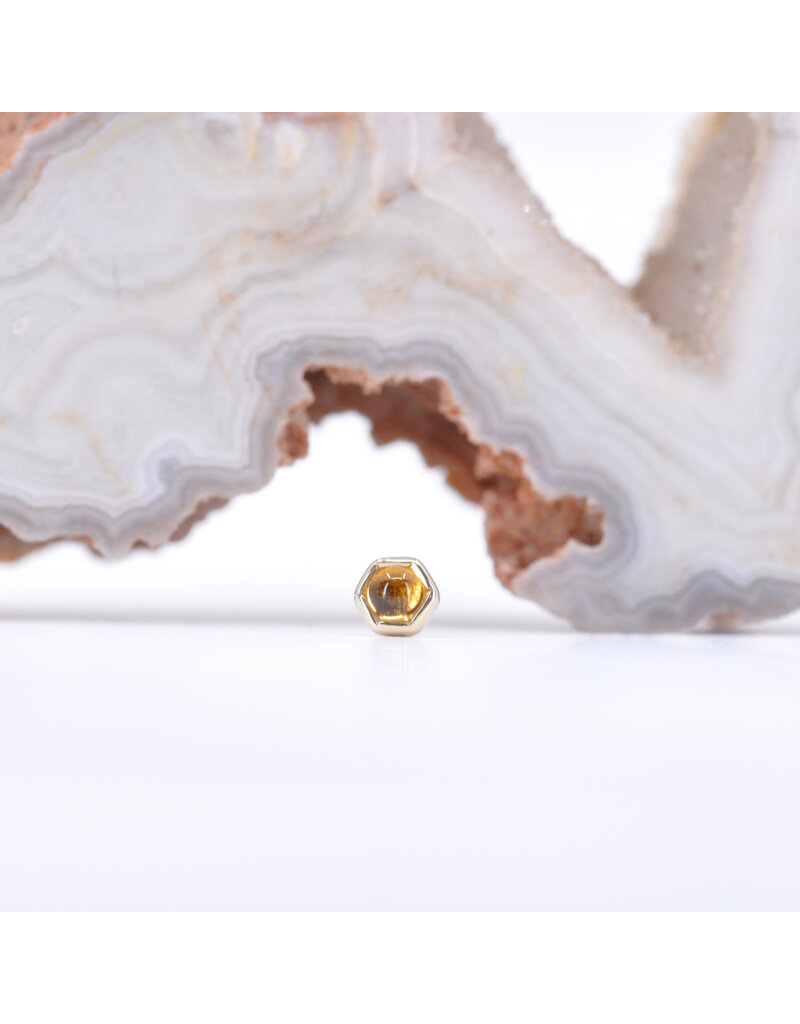 BVLA 3mm Honeycomb with 2mm Citrine Cabochon in 14k Yellow Gold Threadless Ends