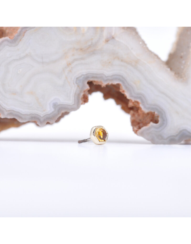 BVLA 3mm Honeycomb with 2mm Citrine Cabochon in 14k Yellow Gold Threadless Ends