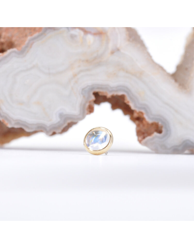 BVLA 4mm Cup with Rainbow Moonstone Cabochon in 14k Yellow Gold Threadless Ends