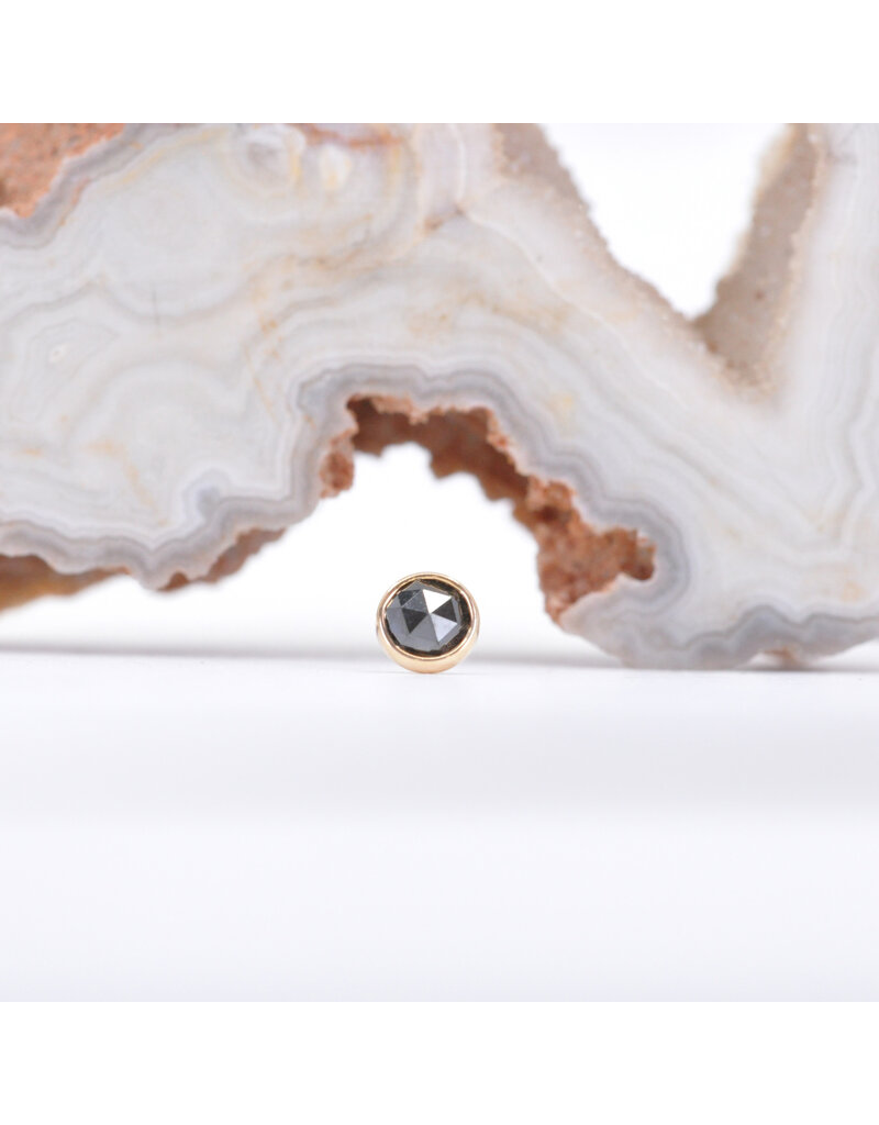 BVLA 3mm Cup with Rose Cut Black Diamond in 14k Yellow Gold Threadless Ends