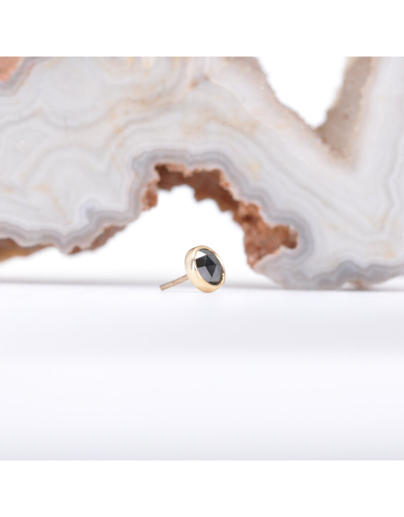 BVLA 3mm Cup with Rose Cut Black Diamond in 14k Yellow Gold Threadless Ends
