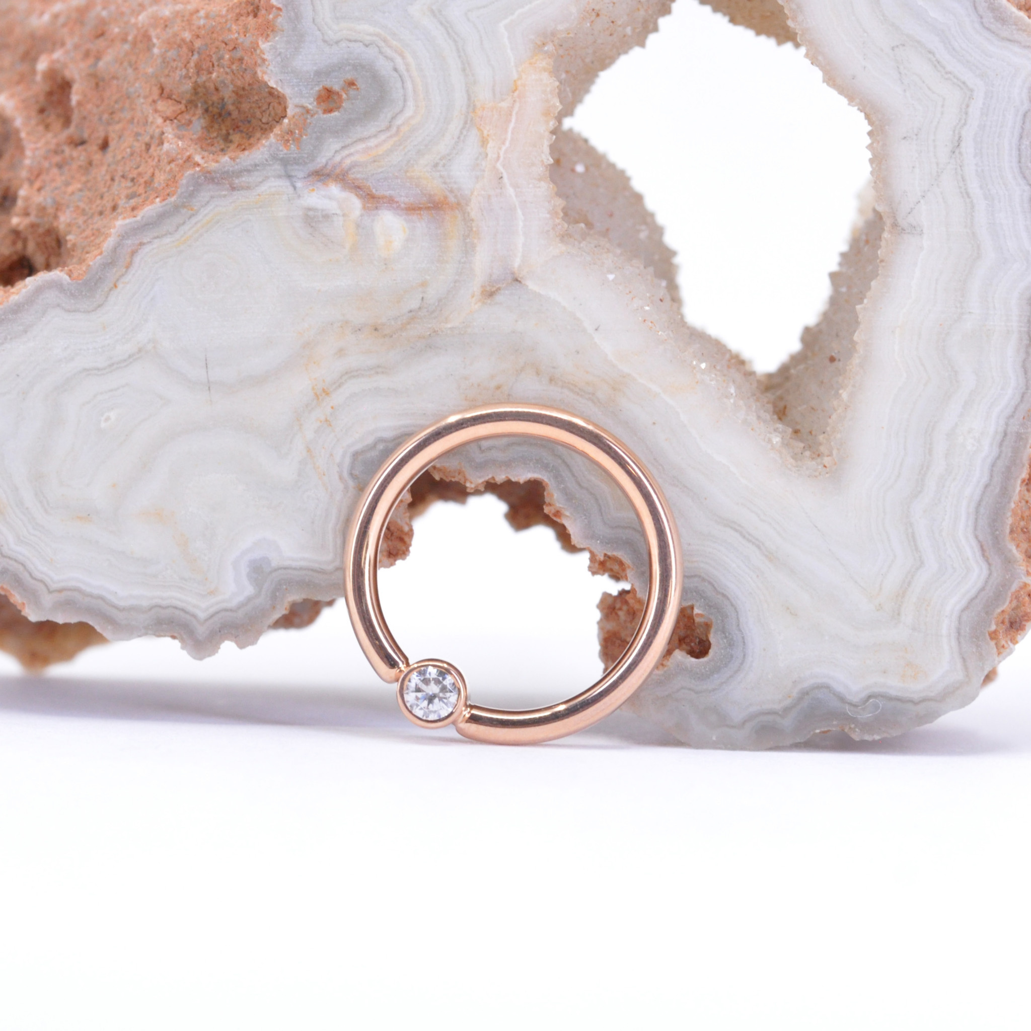 16g Fixed Bezel Rings with 2mm CZ in 14k Rose Gold by BVLA