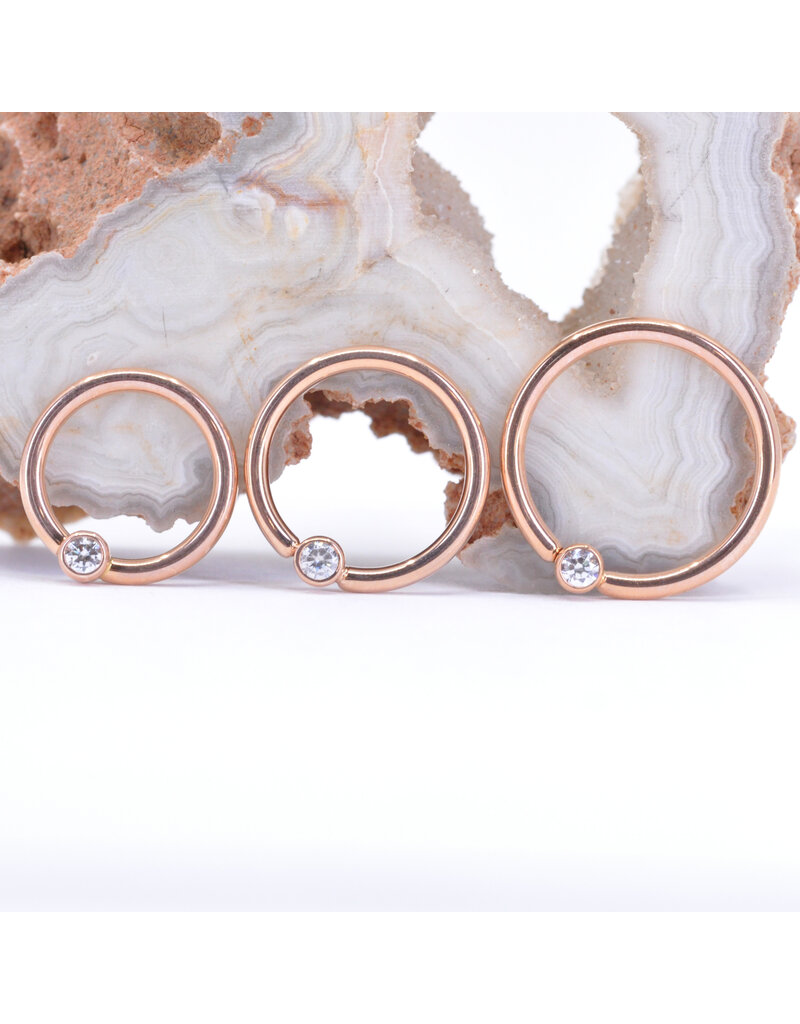 BVLA 16g Fixed Bezel Seam Rings with 2mm CZ in 14k Rose Gold