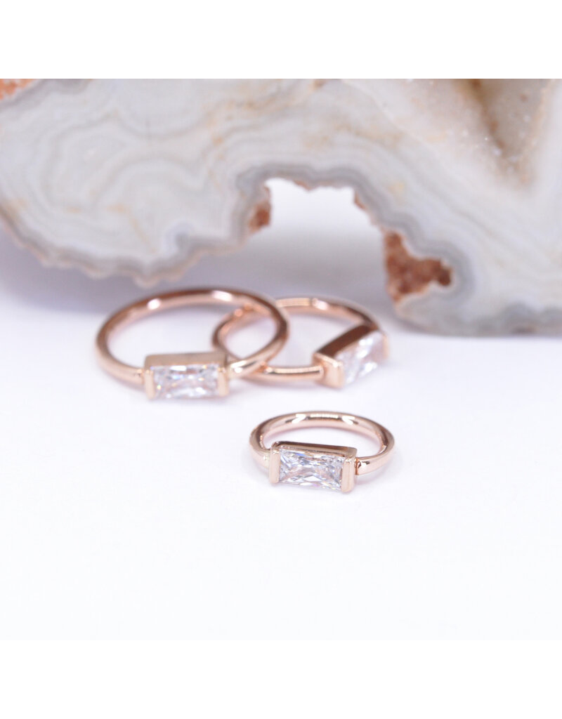 BVLA 18g Fixed Baguette Seam Rings with 4x2mm CZ in 14k Gold by BVLA!