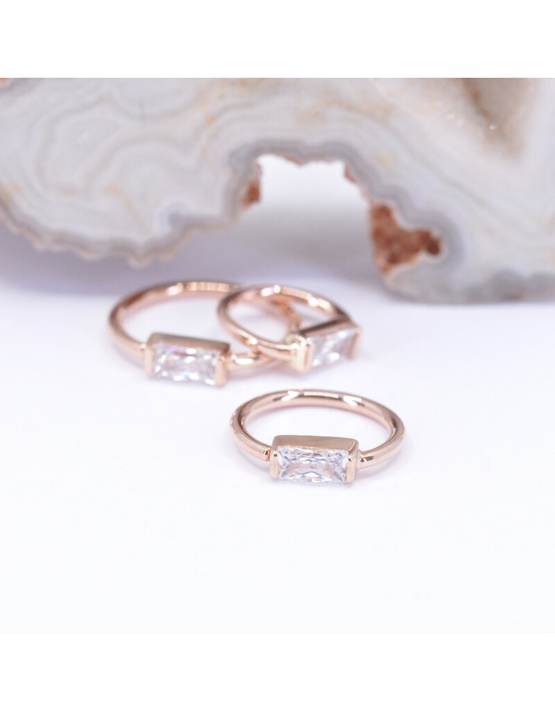 BVLA 18g Fixed Baguette Seam Rings with 4x2mm CZ in 14k Gold by BVLA!