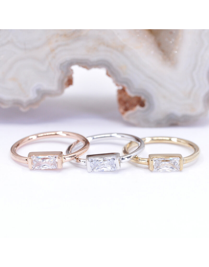 BVLA 18g Fixed Baguette Seam Rings with 4x2mm CZ in 14k Gold by BVLA!