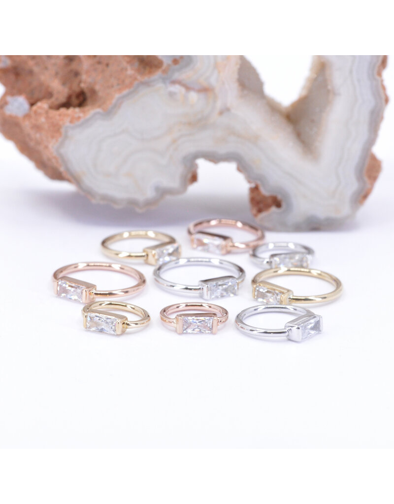 BVLA 18g Fixed Baguette Seam Rings with 4x2mm CZ in 14k Gold by BVLA!