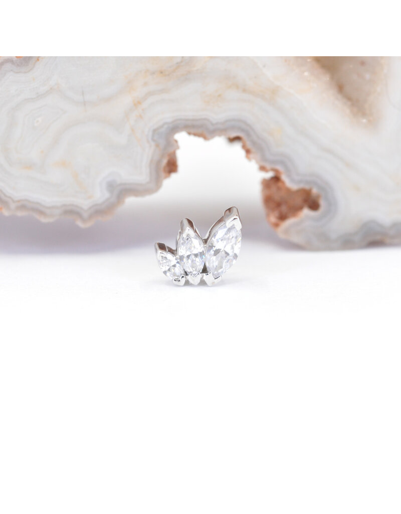 BVLA French Kiss with CZ 16g Threaded Ends in 14k Gold