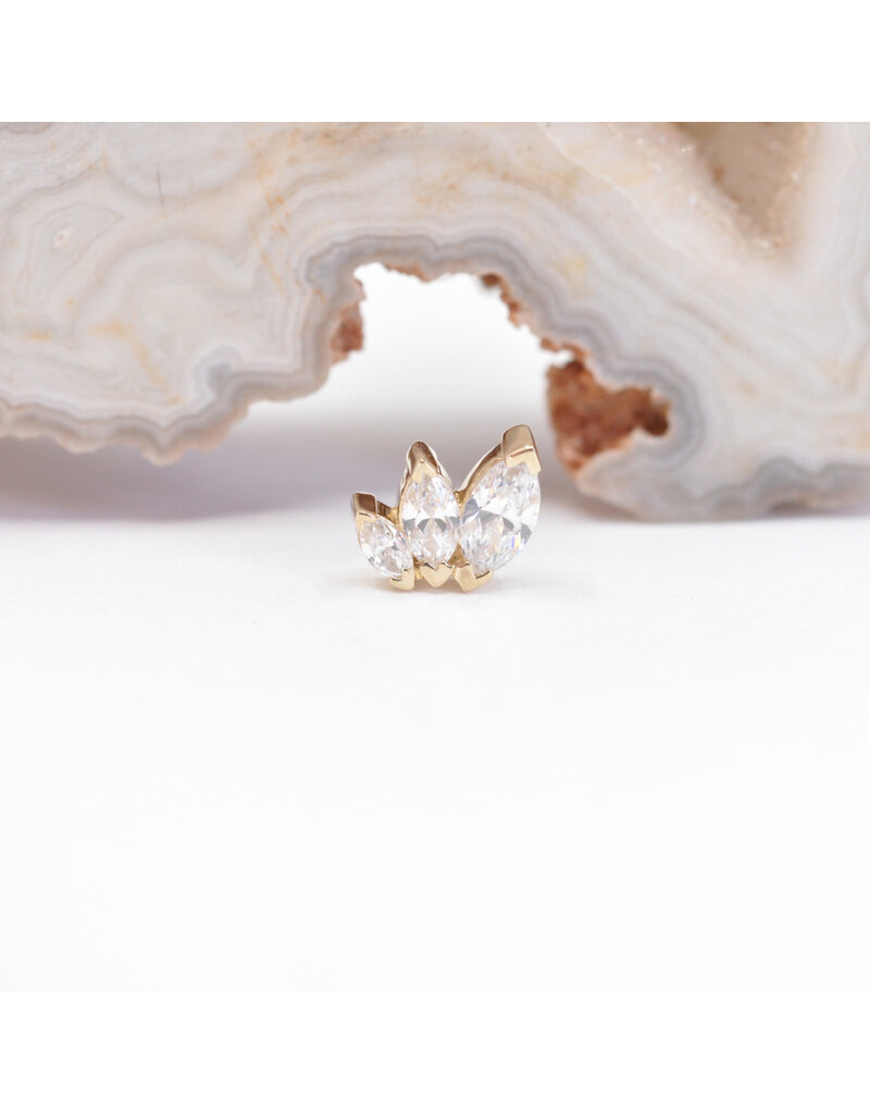 BVLA French Kiss with CZ 16g Threaded Ends in 14k Gold