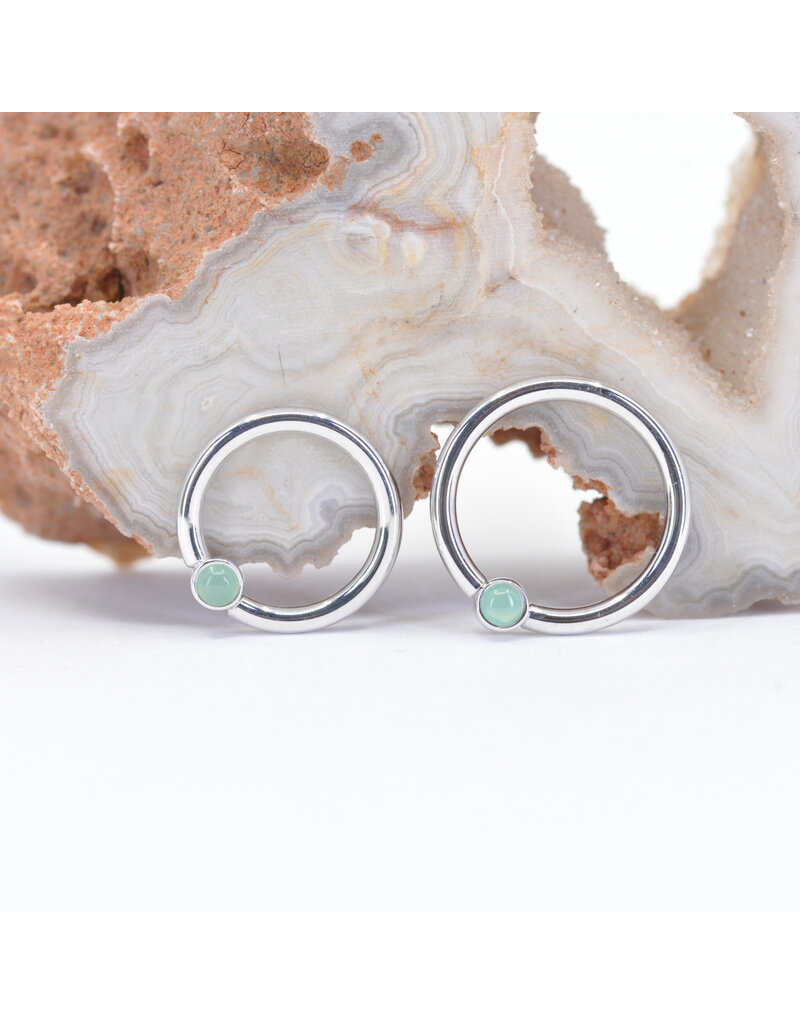 BVLA 16g Fixed Bezel Seam Rings with 2mm Chrysoprase Cabochon in 14k Gold