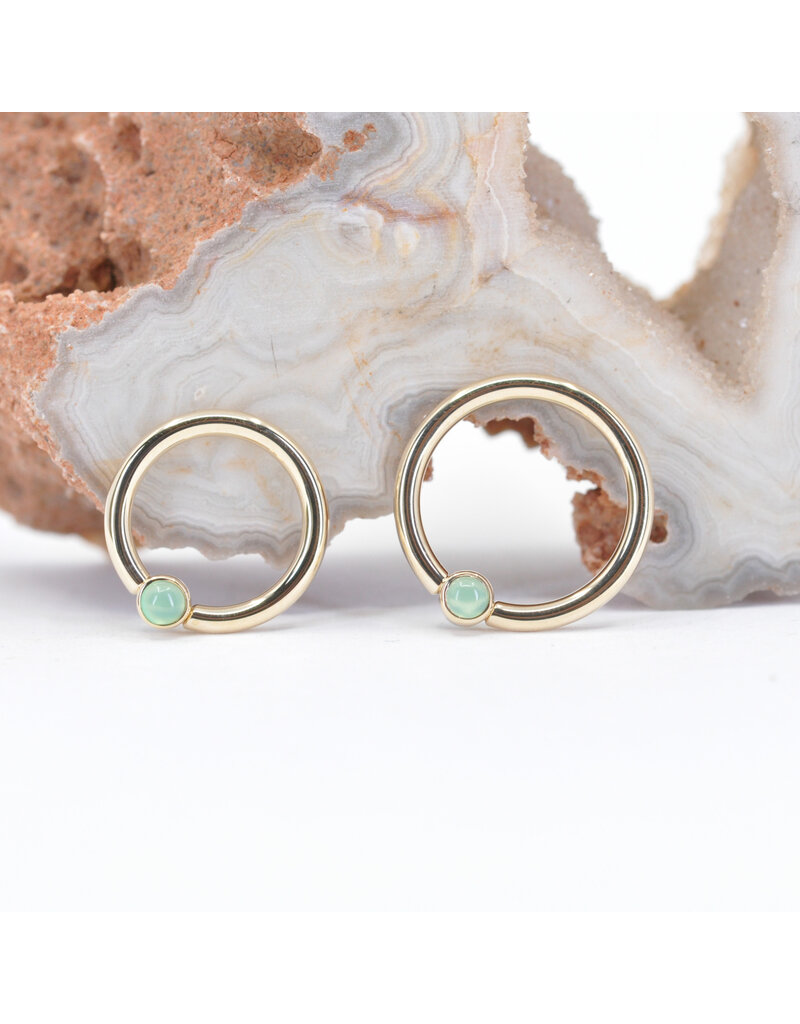BVLA 16g Fixed Bezel Seam Rings with 2mm Chrysoprase Cabochon in 14k Gold