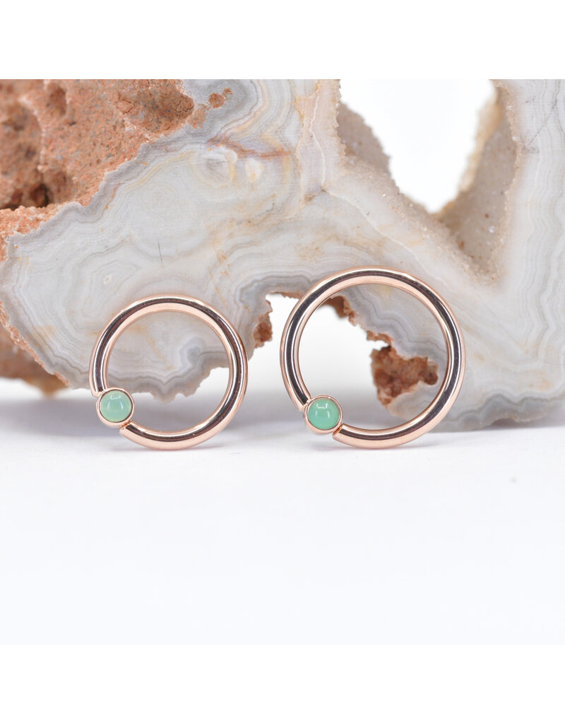 BVLA 16g Fixed Bezel Seam Rings with 2mm Chrysoprase Cabochon in 14k Gold