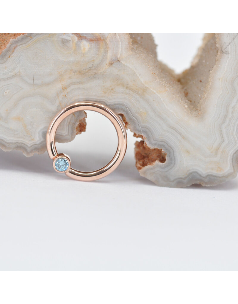 BVLA 16g Fixed Bezel Seam Rings with 2mm Ice Blue Diamond in 14k Rose Gold