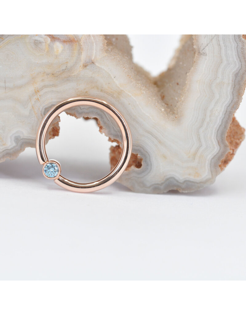BVLA 16g Fixed Bezel Seam Rings with 2mm Ice Blue Diamond in 14k Rose Gold