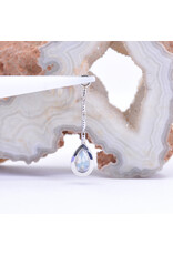 BVLA Teardrop Bezel Charm on 6mm Miranda Chain with 5x3mm Faceted Rainbow Moonstone in 14k White Gold by BVLA