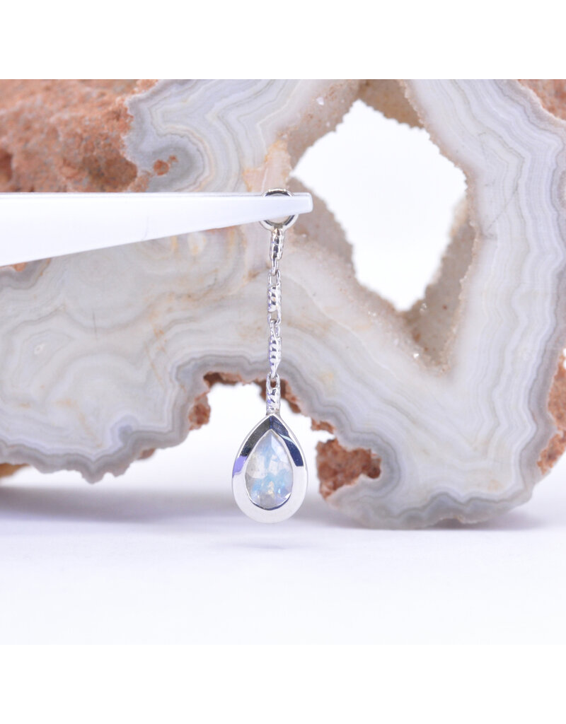 BVLA Teardrop Bezel Charm on 6mm Miranda Chain with 5x3mm Faceted Rainbow Moonstone in 14k White Gold by BVLA