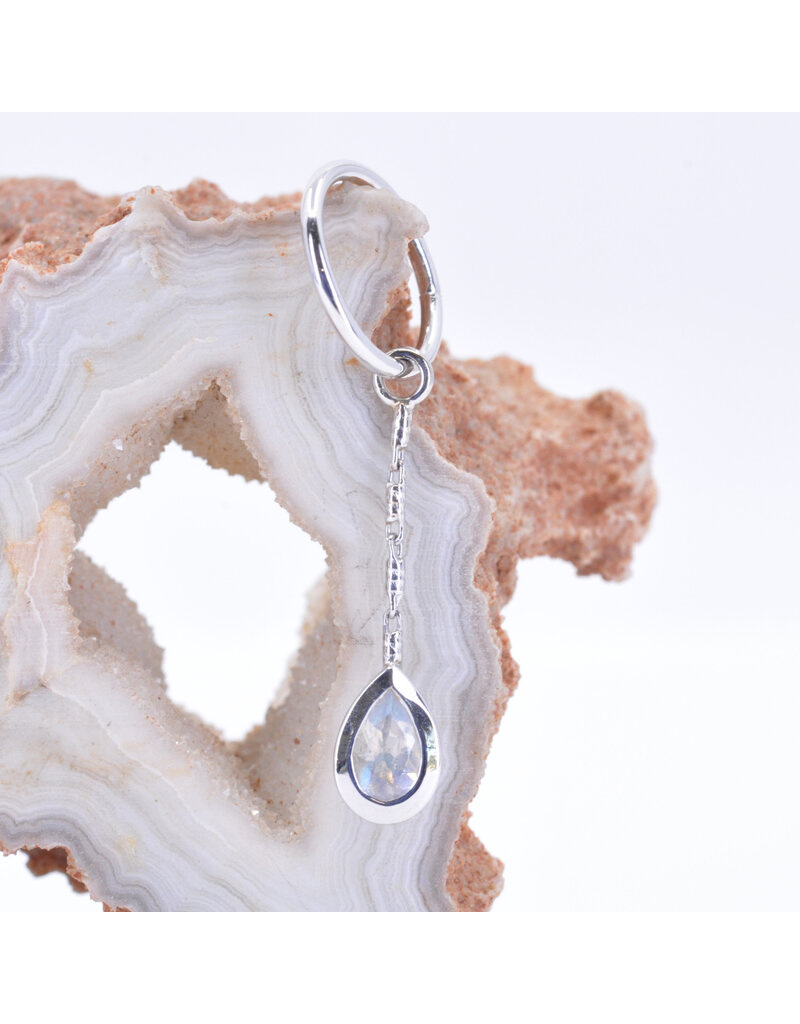 BVLA Teardrop Bezel Charm on 6mm Miranda Chain with 5x3mm Faceted Rainbow Moonstone in 14k White Gold by BVLA