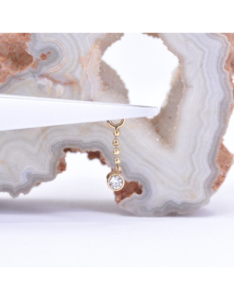 BVLA Comet 2mm Bezel Charm on 6mm Diamond Cut Bead Chain with CZ in 14k Gold by BVLA