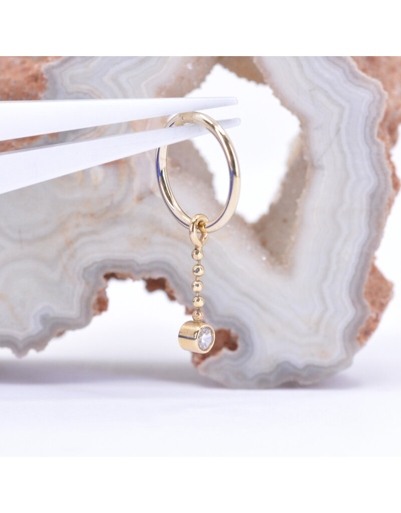 BVLA Comet 2mm Bezel Charm on 6mm Diamond Cut Bead Chain with CZ in 14k Gold by BVLA