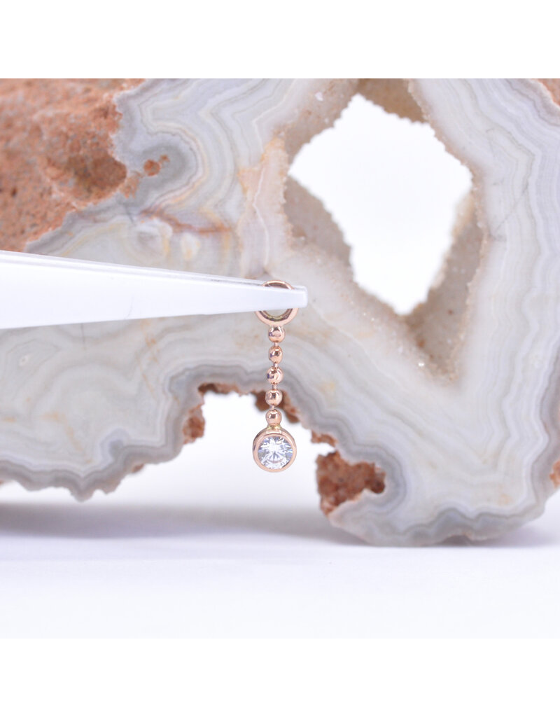 BVLA Comet 2mm Bezel Charm on 6mm Diamond Cut Bead Chain with CZ in 14k Gold by BVLA