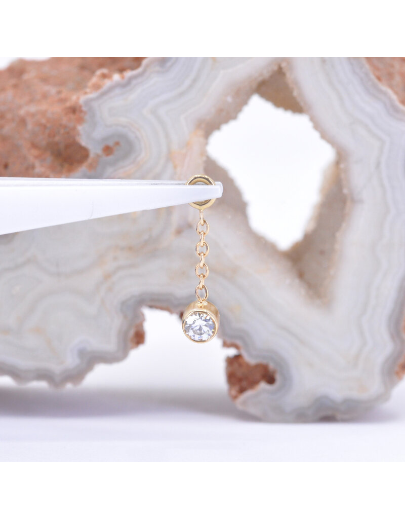 BVLA 2.5mm Bezel Dangle Charm on 6mm Delicate Chain with CZ in 14k Gold by BVLA