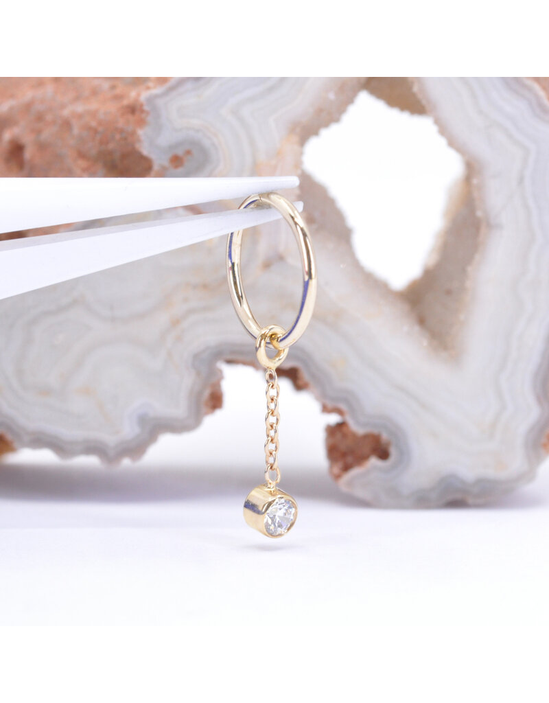 BVLA 2.5mm Bezel Dangle Charm on 6mm Delicate Chain with CZ in 14k Gold by BVLA