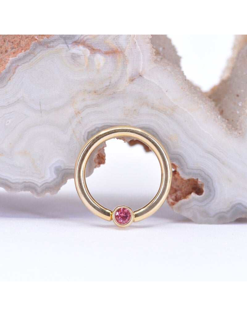 BVLA 16g Fixed Bezel Seam Rings with 2mm Padparadscha Sapphire in 14k Yellow Gold by BVLA!
