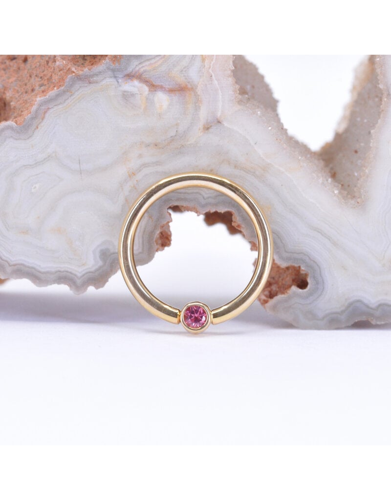 BVLA 16g Fixed Bezel Seam Rings with 2mm Padparadscha Sapphire in 14k Yellow Gold by BVLA!