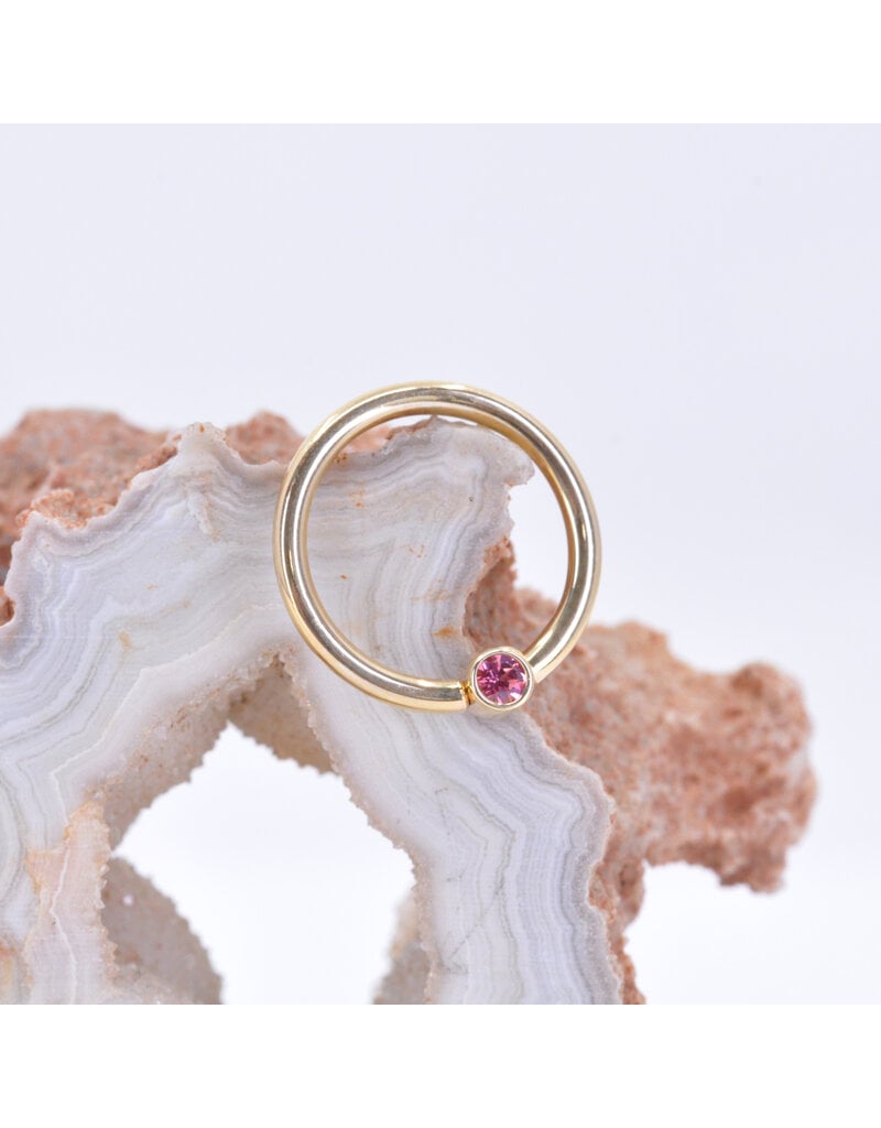 BVLA 16g Fixed Bezel Seam Rings with 2mm Padparadscha Sapphire in 14k Yellow Gold by BVLA!
