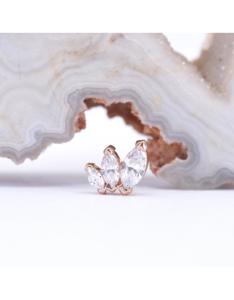 BVLA French Kiss with CZ 16g Threaded Ends in 14k Gold
